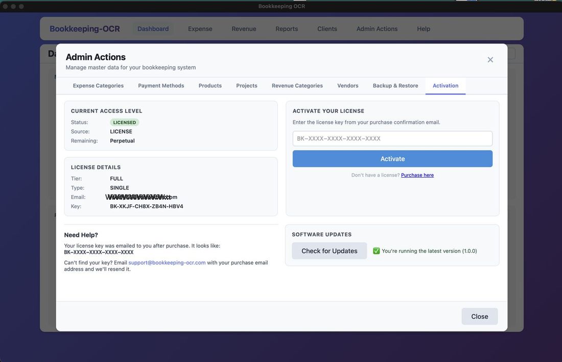 Check for Updates in Activation tab