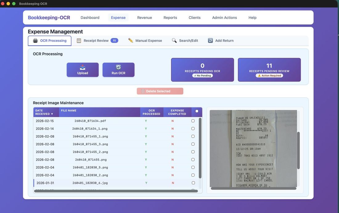 Receipt Image Maintenance screen