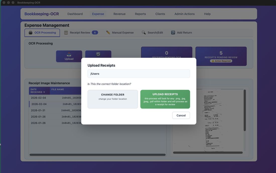 Upload Receipts button