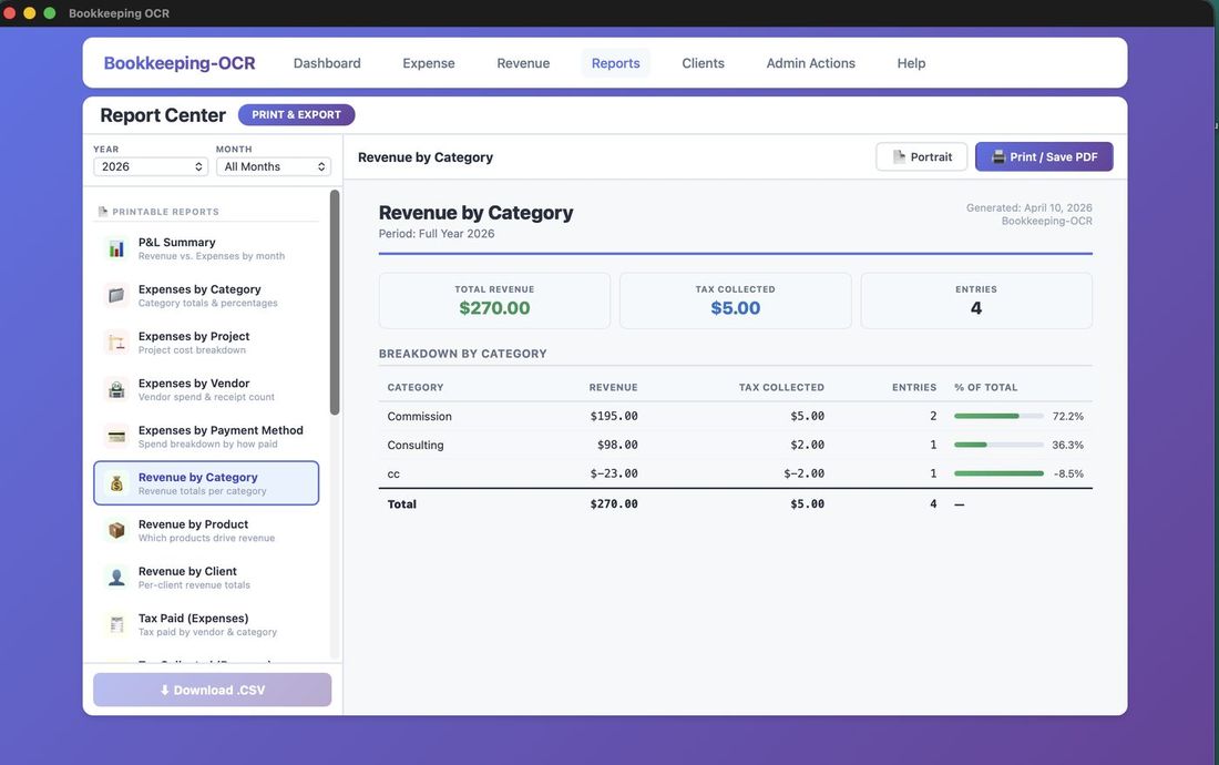Printable reports view