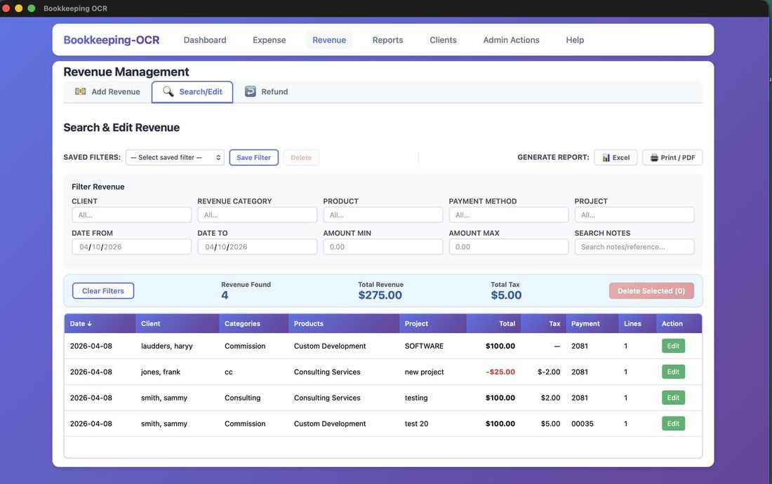 Search and Edit Revenue list