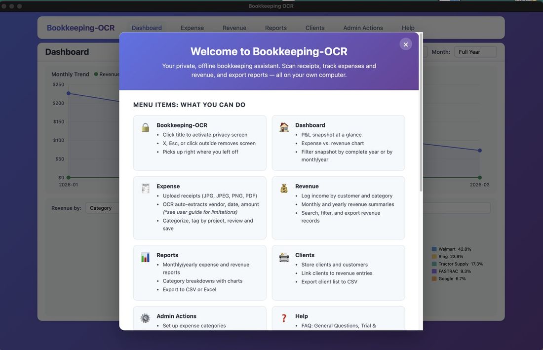 Welcome screen on first launch